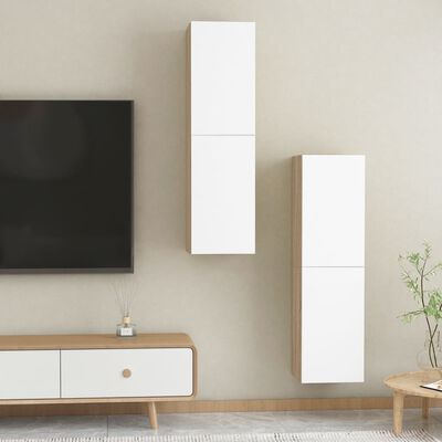 vidaXL TV Cabinets 2 pcs White and Sonoma Oak 12"x11.8"x43.3" Chipboard