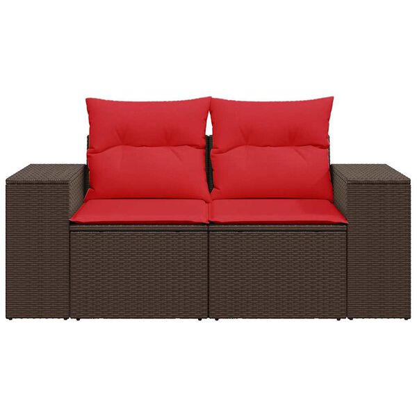 vidaXL Patio Sofa with Cushions 2-Seater Brown Poly Rattan