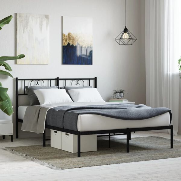 vidaXL Bed Frame Black Powder-Coated Steel Double