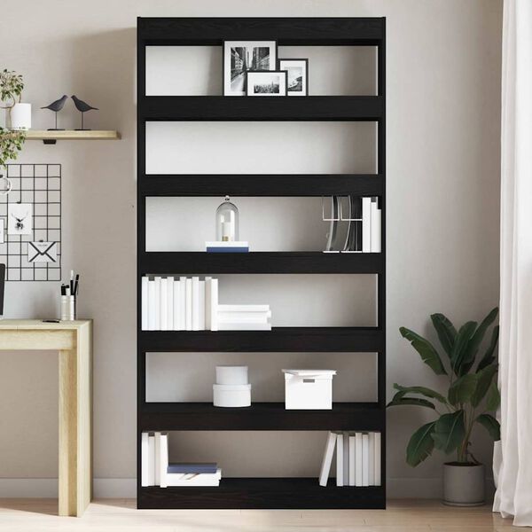 vidaXL Book Cabinet Black 39.37 x 11.81 x 77.95 in Engineered Wood