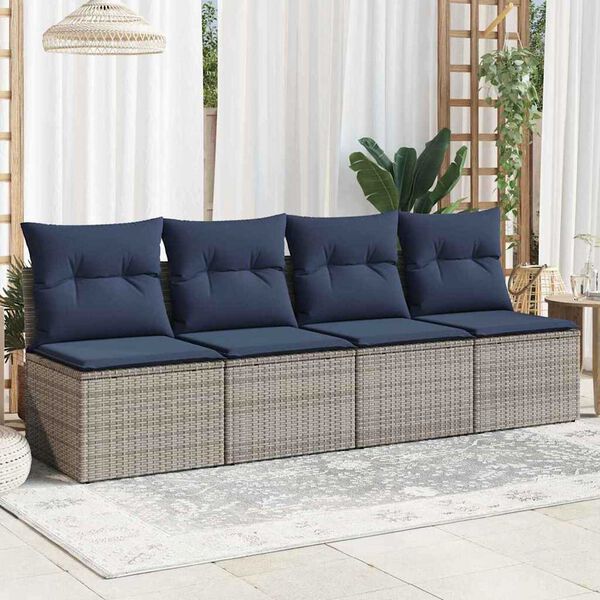 vidaXL Garden Sofa with Cushion Gray 220 x 62 x 69 cm poly rattan