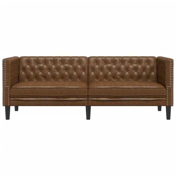 vidaXL Chesterfield Sofa 3-Seater Brown Faux Leather