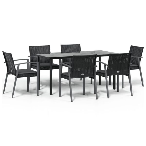 vidaXL 7 Piece Patio Dining Set with Cushions Poly Rattan and Steel