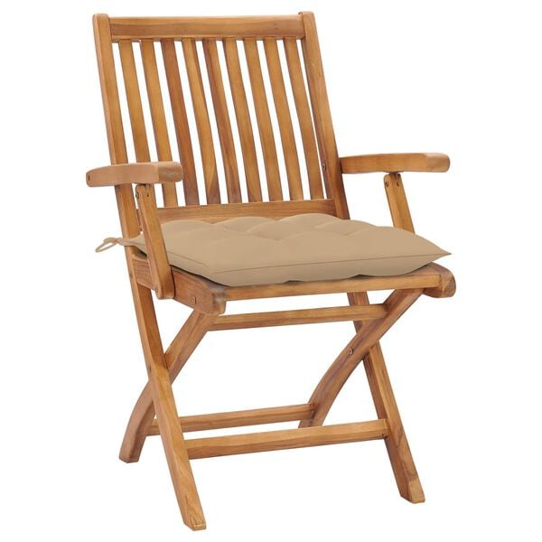 vidaXL Patio Chair Set of 4 Natural Teak Teak wood, Polyester Medium