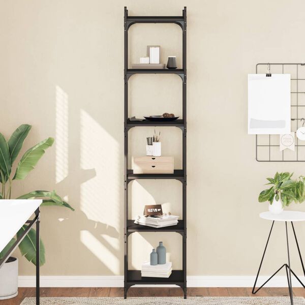 vidaXL Bookcase Black Engineered wood, metal Tall bookshelf