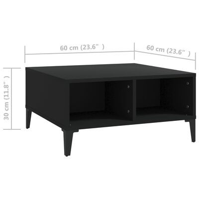 vidaXL Coffee Table Black 23.6"x23.6"x11.8" Engineered Wood