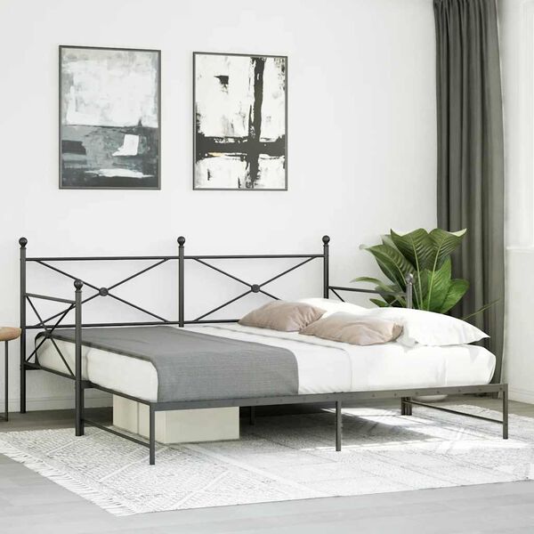 vidaXL Daybed With Trundle Black Steel 42.1 x 79.9 in