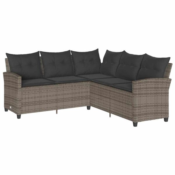 vidaXL Couch Sofa Grey PE rattan Five Seater Removable Covers
