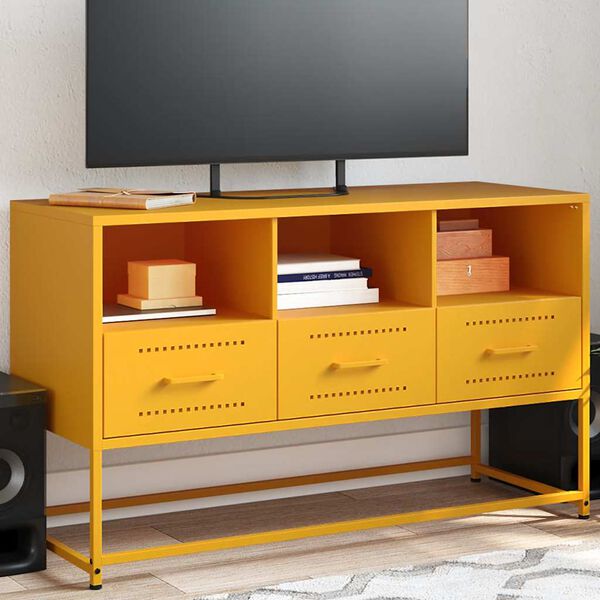 vidaXL TV Cabinet Mustard Yellow Steel 39.4 x 15.4 x 23.8 in TV Cabinet