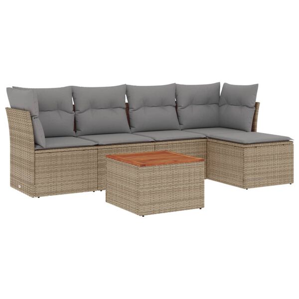 vidaXL Garden Sofa Set Beige PE rattan 6 Piece Set Adjustable Feet