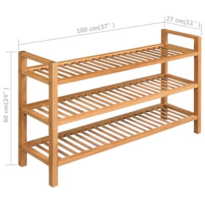 vidaXL Shoe Rack with 3 Shelves Solid Oak Wood 39.4"x10.6"x23.6"