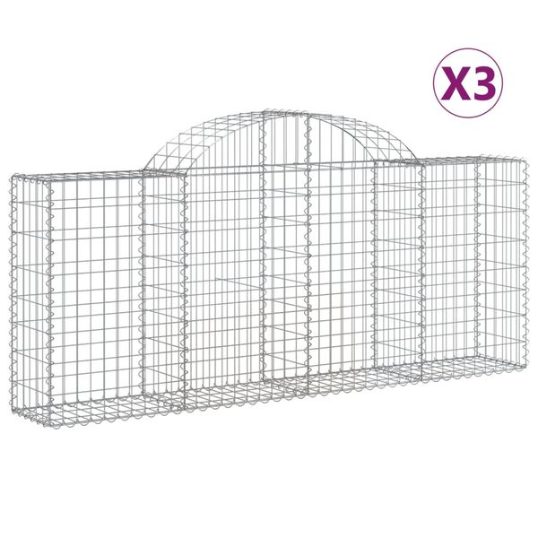 vidaXL Gabion Basket Set of 3 Silver Galvanized iron