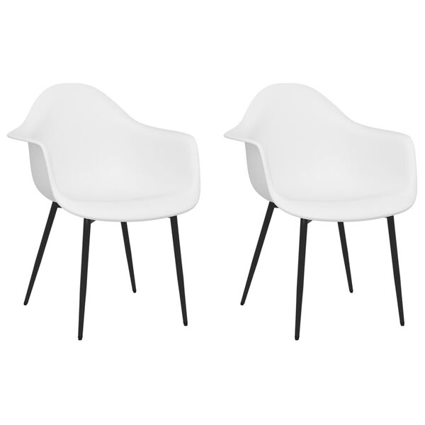 vidaXL Dining Chair Set of 2 White Polypropylene, Powder-coated metal