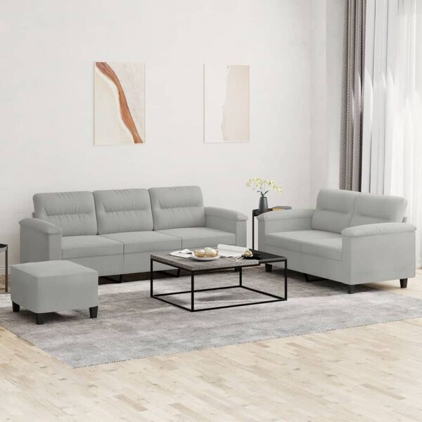 vidaXL 3 Piece Sofa Set with Cushions Light Gray Microfiber Fabric