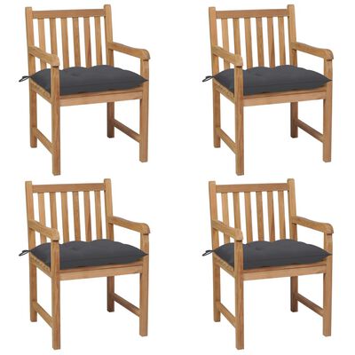 vidaXL Patio Chairs 4 pcs with Anthracite Cushions Solid Teak Wood