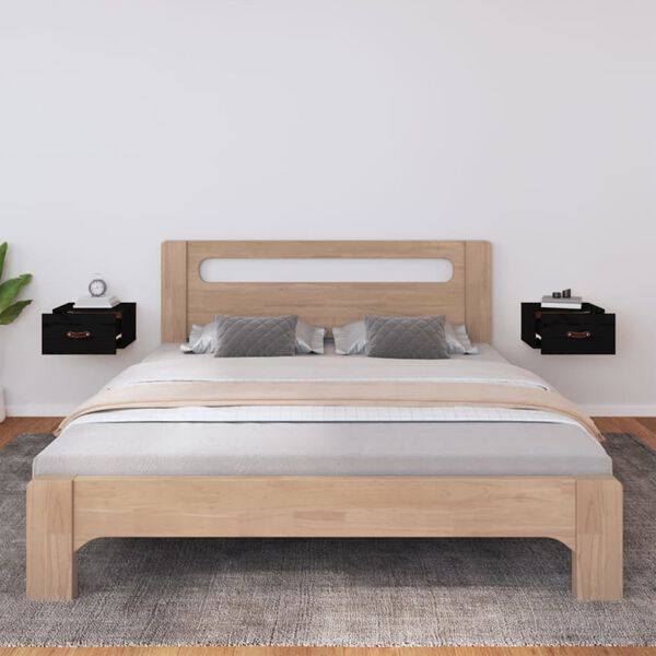 vidaXL Wall-mounted Bedside Cabinet Set of 2 Black Solid pinewood Small
