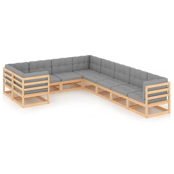 vidaXL Garden Lounge Set Grey Solid Pine wood, 100% polyester Large