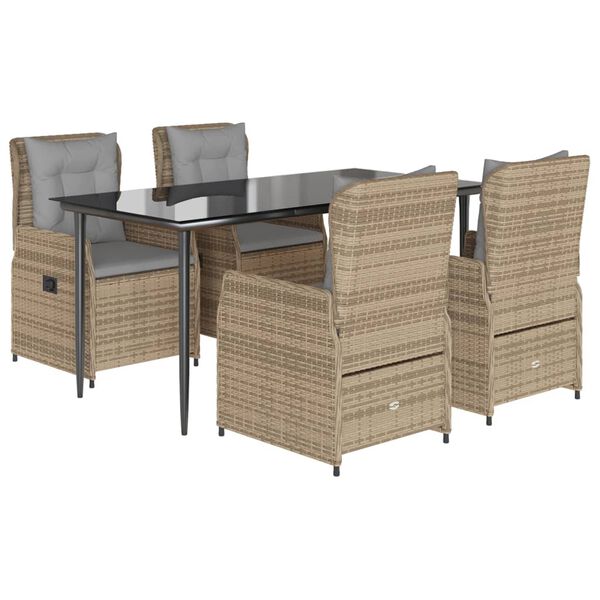 vidaXL 5 Piece Patio Dining Set with Cushions Beige Poly Rattan