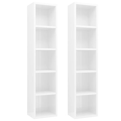vidaXL CD Cabinets 2 pcs High Gloss White 8.3"x6.3"x36.8" Engineered Wood