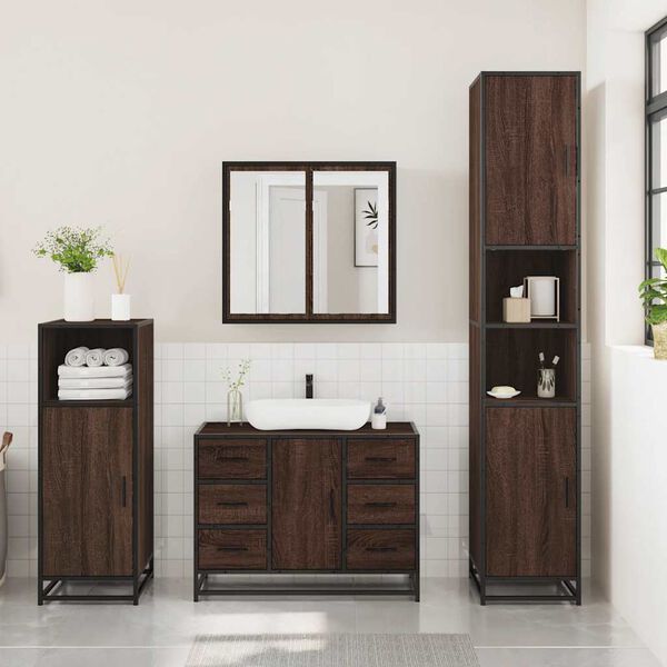 vidaXL Bathroom Furniture Set Brown oak Engineered wood, metal, glass