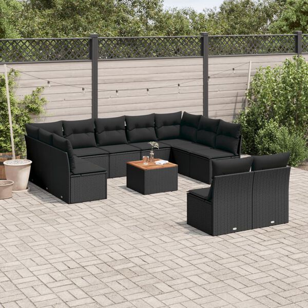 vidaXL Garden Sofa Set Black PE Rattan Large Removable Covers