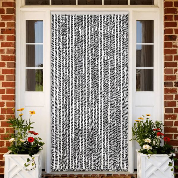 vidaXL Fly Curtain Grey and Black and White 39.4x90.6" Chenille