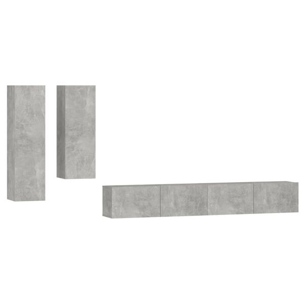 vidaXL TV Cabinet Set Set of 4 Concrete Grey Engineered Wood Standard