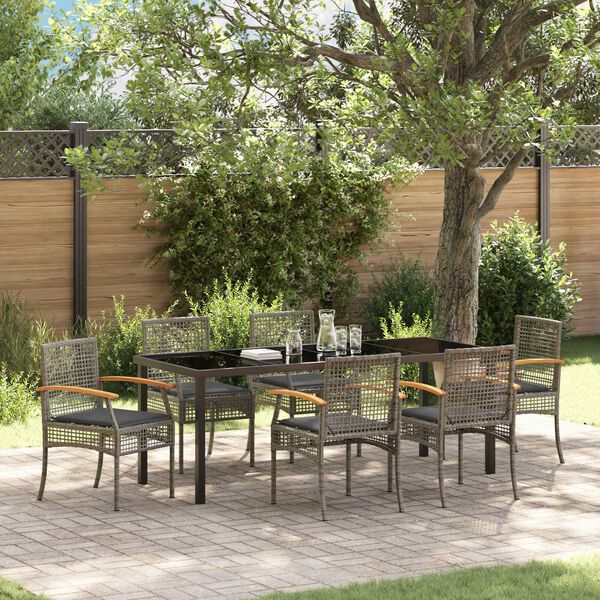 vidaXL Garden Dining Set 7 pcs Gray poly rattan