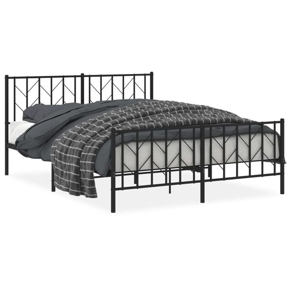 vidaXL Bed Frame Black Powder-Coated Steel King Size Bed Frame