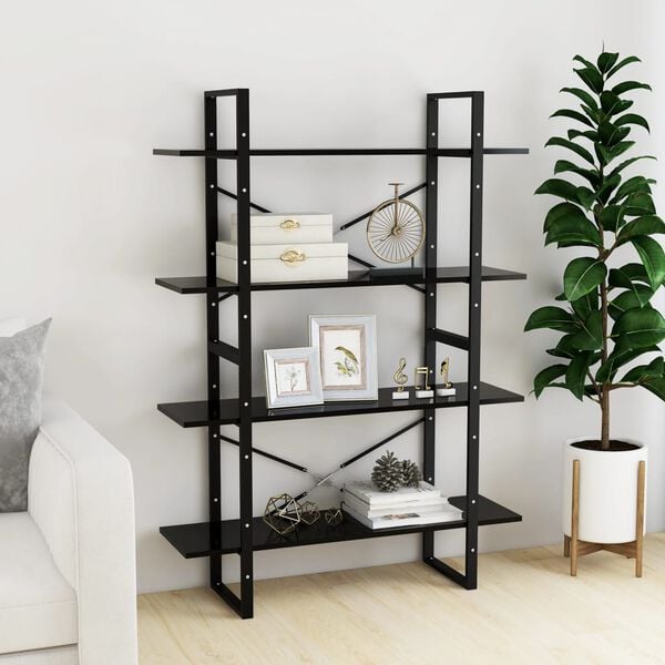 vidaXL Book Cabinet Black Engineered wood, Metal 39.4x11.8x55.1 in