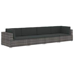 vidaXL Patio Sofa Grey poly rattan, Dark grey cushions