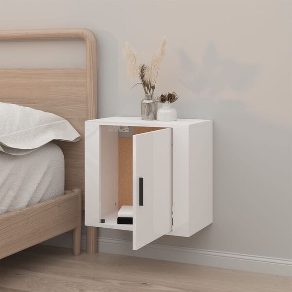 vidaXL Wall-mounted Bedside Cabinet High Gloss White Engineered Wood