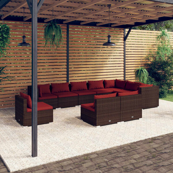vidaXL Garden Lounge Set Brown PE rattan, powder-coated steel, plastic