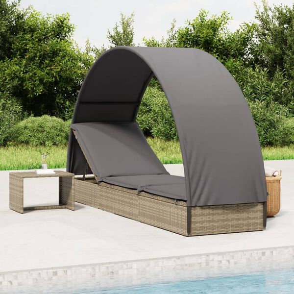 vidaXL Sunbed with Round Roof Grey 83.1x22.4x55.1" Poly Rattan
