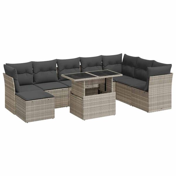 vidaXL Garden Sofa Set Light Gray PE Rattan Large Adjustable Feet