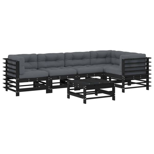 vidaXL Garden Lounge Set Black Solid pine wood 6 Piece Set Modular