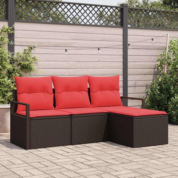 vidaXL Sofa Set 4 pcs Brown Poly Rattan