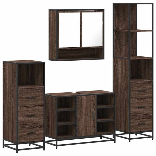 vidaXL Bathroom Furniture Set Brown Oak Engineered wood, Metal