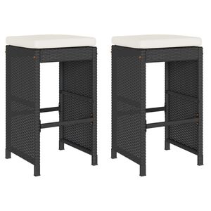 vidaXL Garden Bar Stool Set of 2 Black Poly Rattan, Powder-Coated Steel