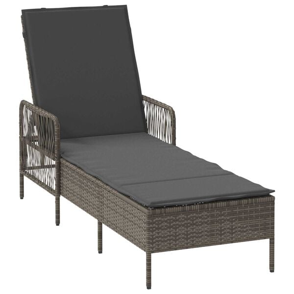 vidaXL Sun lounger Reclining 1-person Gray 157 x 55 x 92cm poly rattan