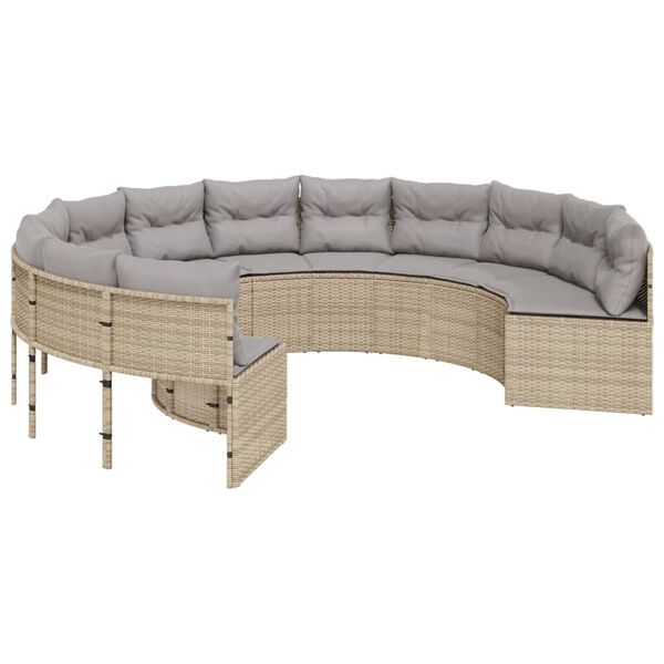 vidaXL Patio Sofa with Cushions Round Beige Poly Rattan