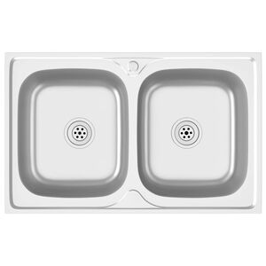 vidaXL Kitchen Sink with Double Basins Silver 31.5"x19.7"x6.1" Stainless Steel