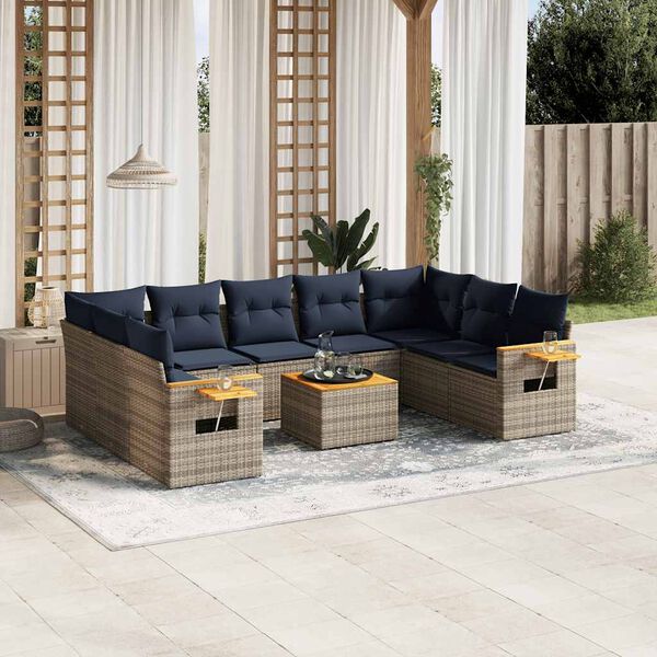 vidaXL 10 Piece Patio Sofa Set with Cushions Grey Poly Rattan (US only)