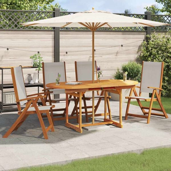 vidaXL Folding Garden Chair Set of 4 Grey Solid acacia wood and textilene