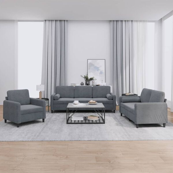 vidaXL Sofa Set Dark Grey Velvet Sofa Set Rectangular Modern Sofa