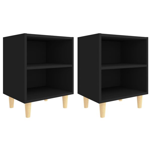 vidaXL Bed Cabinet Set of 2 Black Engineered wood, solid eucalyptus wood