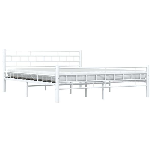 vidaXL Bed Frame White Metal, Plywood Full Durable Bed Frame