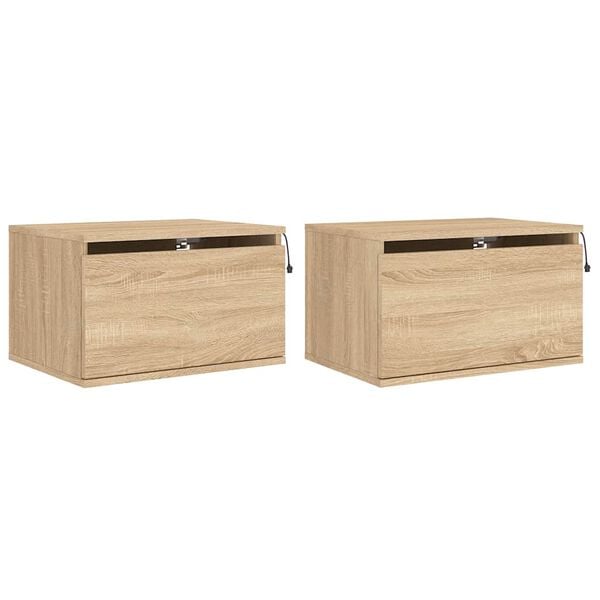vidaXL Wall-mounted Bedside Cabinet Set of 2 Sonoma Oak Engineered Wood
