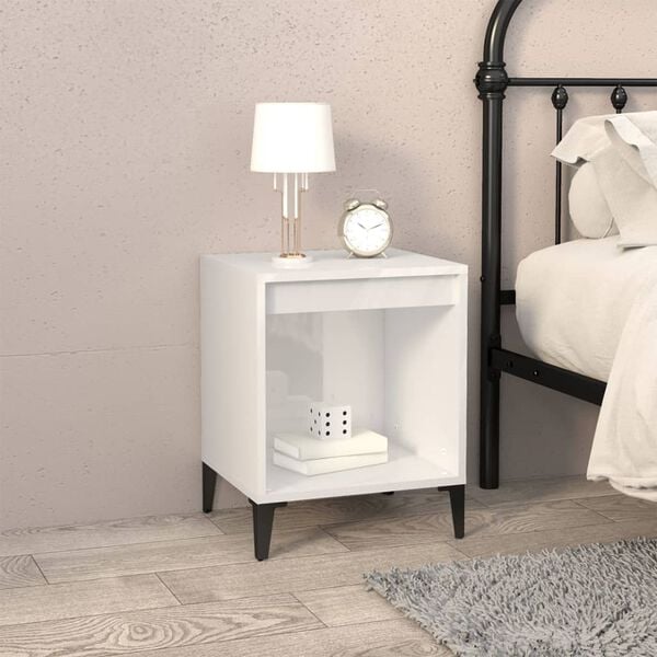 vidaXL Bedside Cabinet Set of 2 High gloss white Engineered wood, metal