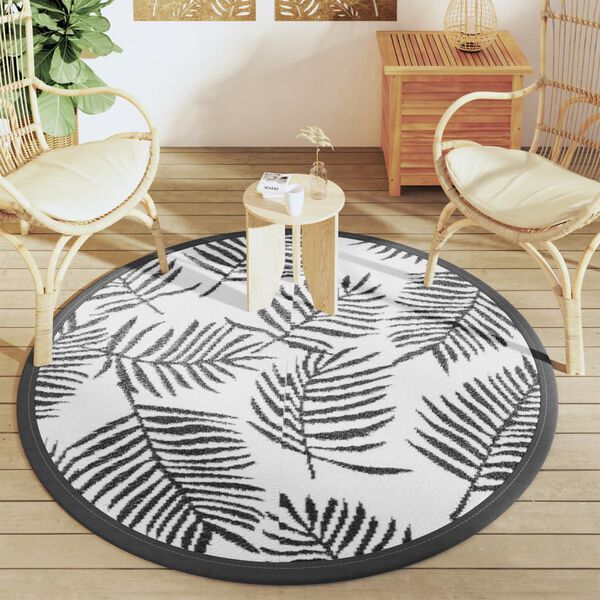 vidaXL Outdoor Carpet White and Black Polypropylene &Oslash;63.0 in Reversible